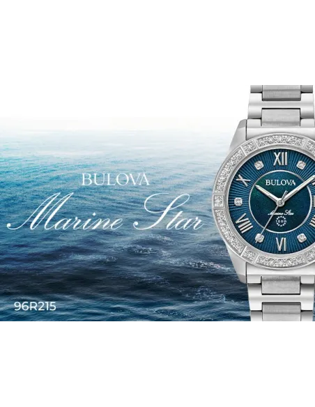 reloj mujer Bulova Marine Star 96R215 32mm dial azul Cristal de Zafiro 100m WR correa de acero