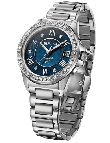 reloj mujer Bulova Marine Star 96R215 32mm dial azul Cristal de Zafiro 100m WR correa de acero