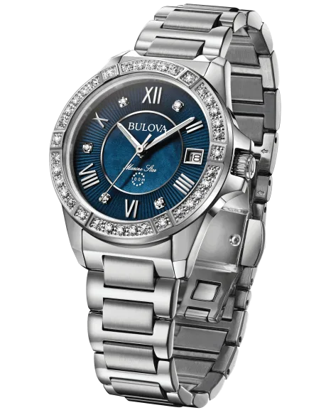 reloj mujer Bulova Marine Star 96R215 32mm dial azul Cristal de Zafiro 100m WR correa de acero