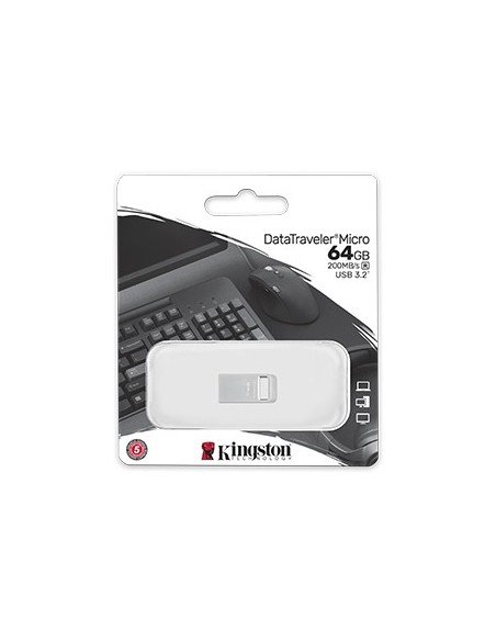 Kingston DataTraveler Micro Memoria USB 64GB USB 3.2 Enganche para Llavero - Cuerpo Metalico