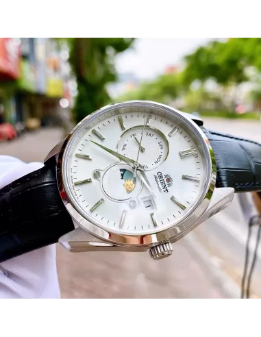 Orient Classic Sun & Moon RA-AK0310S 41.5mm 50m WR correa de cuero cristal de zafiro