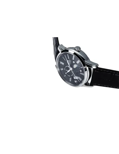 reloj automático hombre Orient Sun & Moon RA-AK0010B dial negro 42.5mm Cristal Zafiro correa cuero 50m