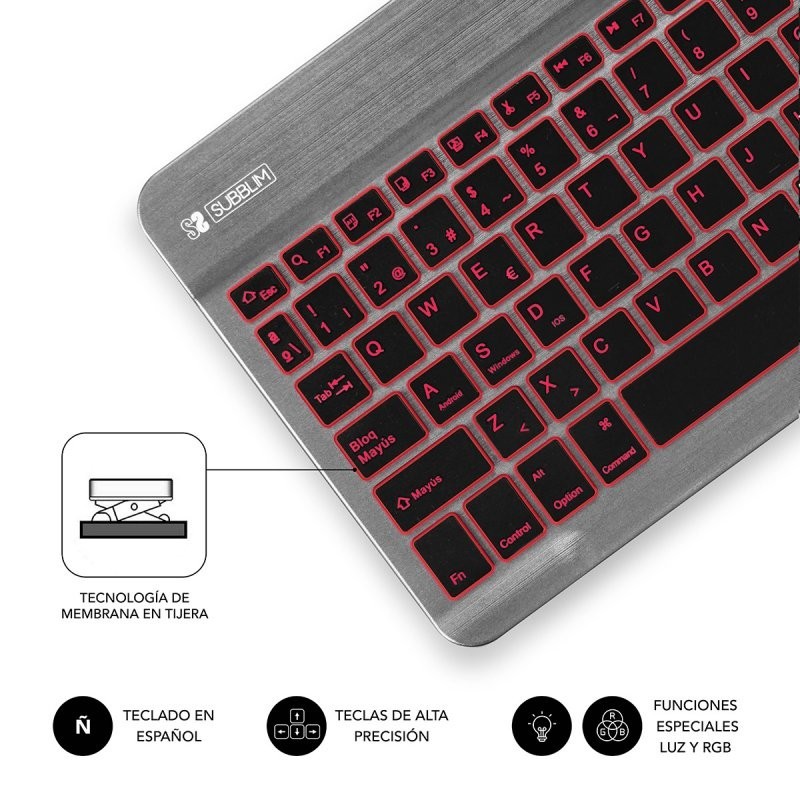 Teclado retroiluminado BT - 6mm de grosor - Conectividad Bluetooth 3.0 Batería Li-ion recargable