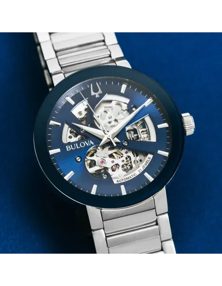 reloj automático hombre Bulova Futuro 96A204 42mm azul correa de acero 30m WR