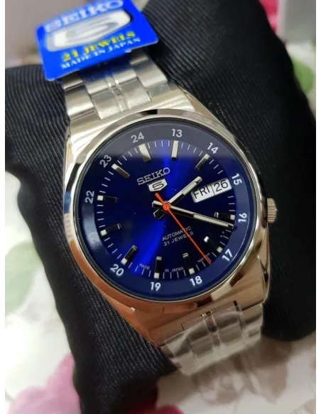 reloj automático unisex Seiko 5 SNK563J1 dial azul 36mm Hecho en Japón correa de acero calibre 7S26