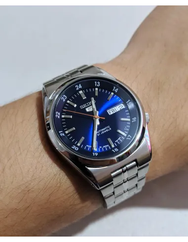 reloj automático unisex Seiko 5 SNK563J1 dial azul 36mm Hecho en Japón correa de acero calibre 7S26