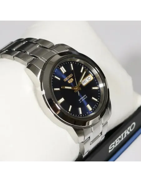 reloj automático hombre Seiko 5 SNKK11J1 38mm Hecho en Japón dial azul  correa de acero calibre 7S26