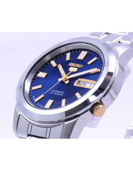 reloj automático hombre Seiko 5 SNKK11J1 38mm Hecho en Japón dial azul  correa de acero calibre 7S26