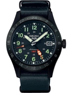 reloj automático hombre Seiko 5 Sports GMT SSK025 Field Style 39.4mm 100m WR  4R34 correa de cuero