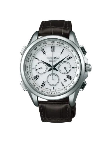 reloj aviador radiocontrol solar Seiko Dolce  SADA039 JDM “Flight Expert” 41.7mm 100m WR cristal de zafiro correa de cocodrilo