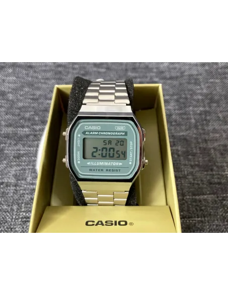 Reloj Casio Vintage A168WA-3A correa acero inoxidable alarma luz