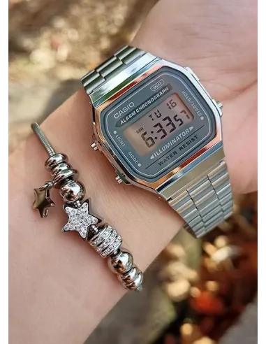 Reloj Casio Vintage A168WA-3A correa acero inoxidable alarma luz