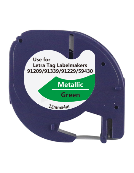 cinta Compatible Dymo LetraTag Texto negro sobre fondo metalico verde 91209
