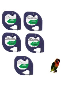 5 cintas Compatible Dymo LetraTag S0721740 Texto negro sobre fondo metalico verde 91209