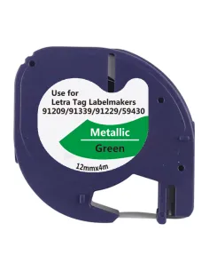 10 cintas Compatible Dymo LetraTag Texto negro sobre fondo metalico verde 91209 2