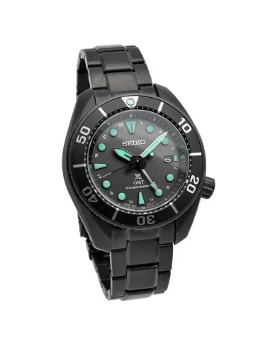 reloj hombre buceo solar Seiko Prospex Solar GMT  The Black Series SBPK007 JDM 45mm 200m WR cristal de zafiro