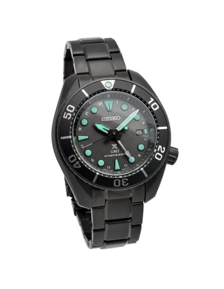 reloj hombre buceo solar Seiko Prospex Solar GMT  The Black Series SBPK007 JDM 45mm 200m WR cristal de zafiro