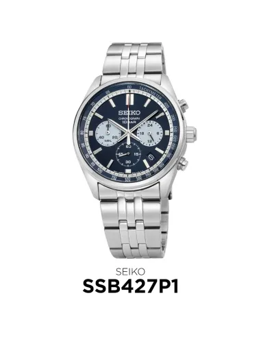 reloj deportivo hombre Seiko Chronograph SSB427P1 41.5mm 100m WR cristal Hardlex correa de acero