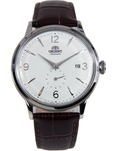 Reloj hombre automático Orient RA-AP0002S esfera plateada correa cuero marrón