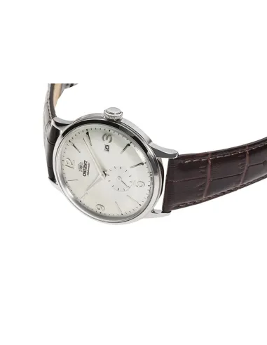 Reloj hombre automático Orient RA-AP0002S esfera plateada correa cuero marrón