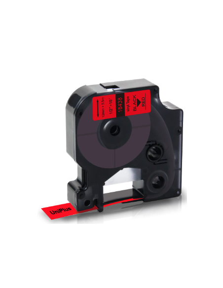 Dymo 18438 compatible cinta rotuladora S0718520 vinilo negro sobre rojo 12 mm x 9 m